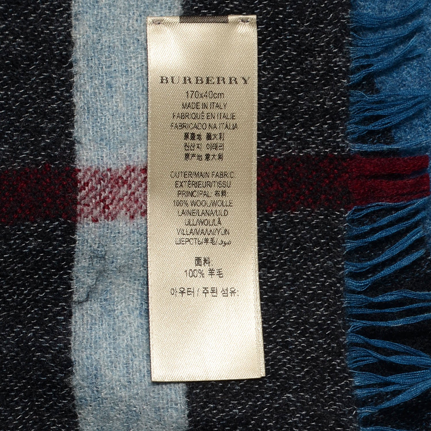 Burberry Wool Reversible Color Check Scarf Blue Stone 5 of 5