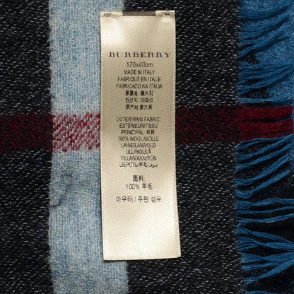 Burberry Wool Reversible Color Check Scarf Blue Stone 5 of 5