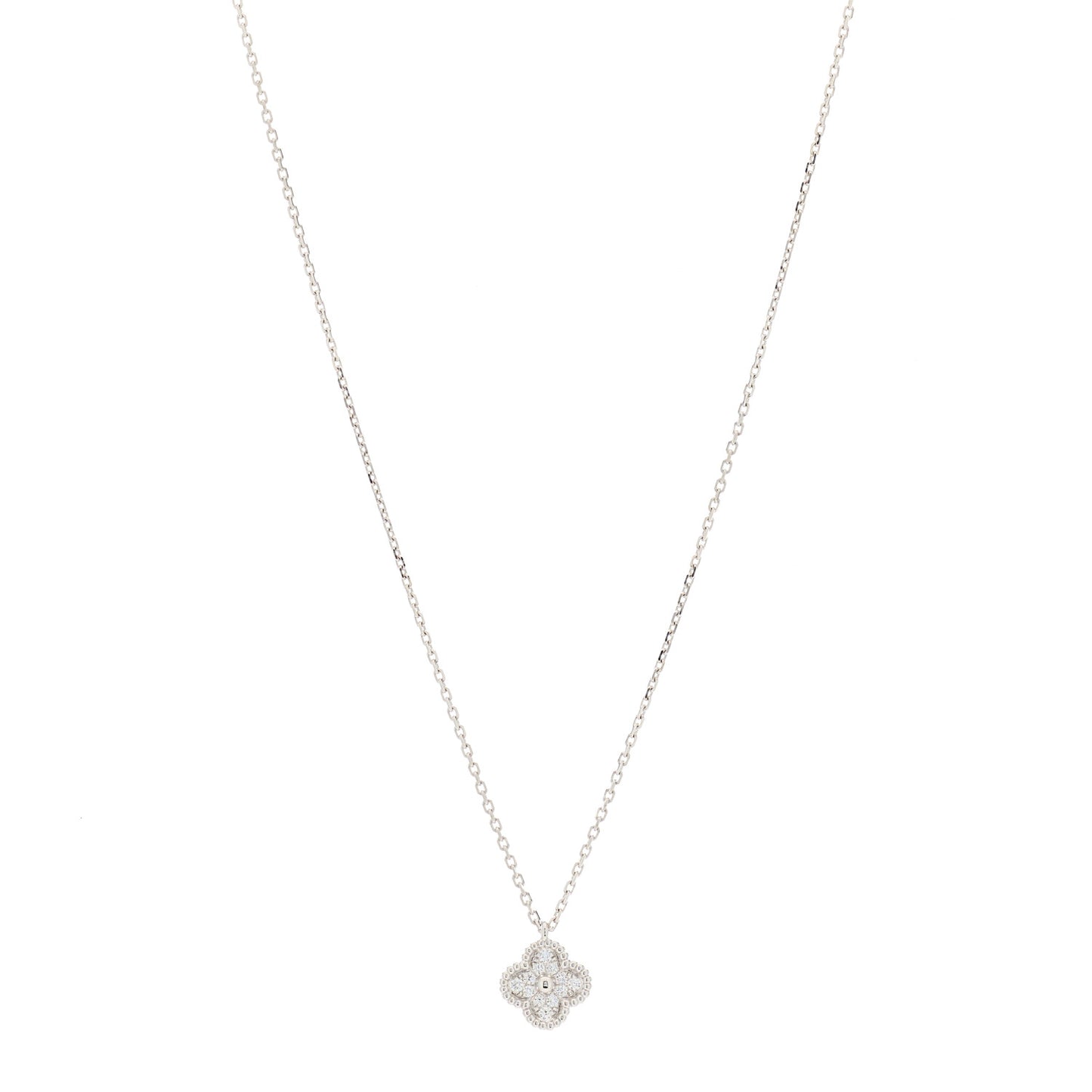 18K White Gold Diamond Sweet Alhambra Pendant Necklace