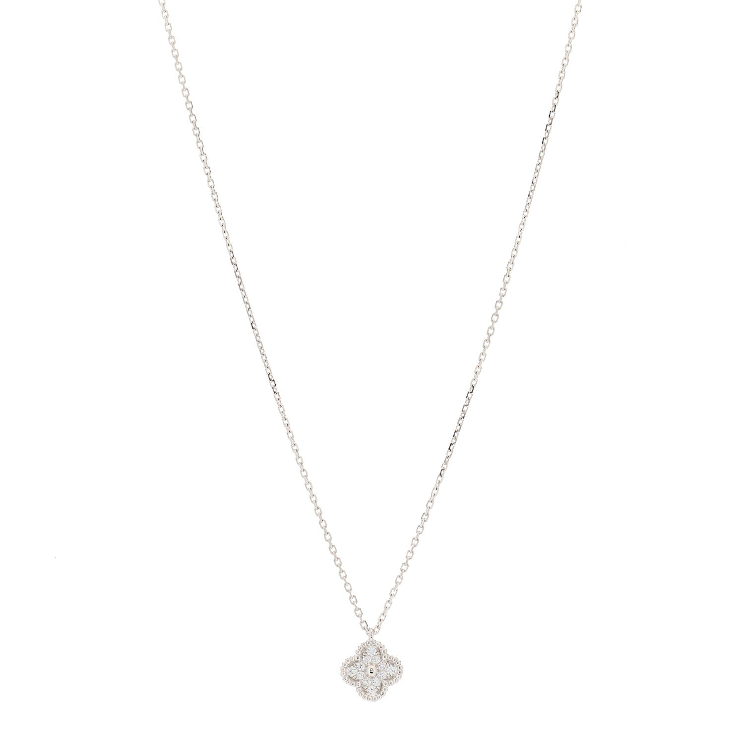 Van Cleef & Arpels 18K White Gold Diamond Sweet Alhambra Pendant Necklace 1 of 5
