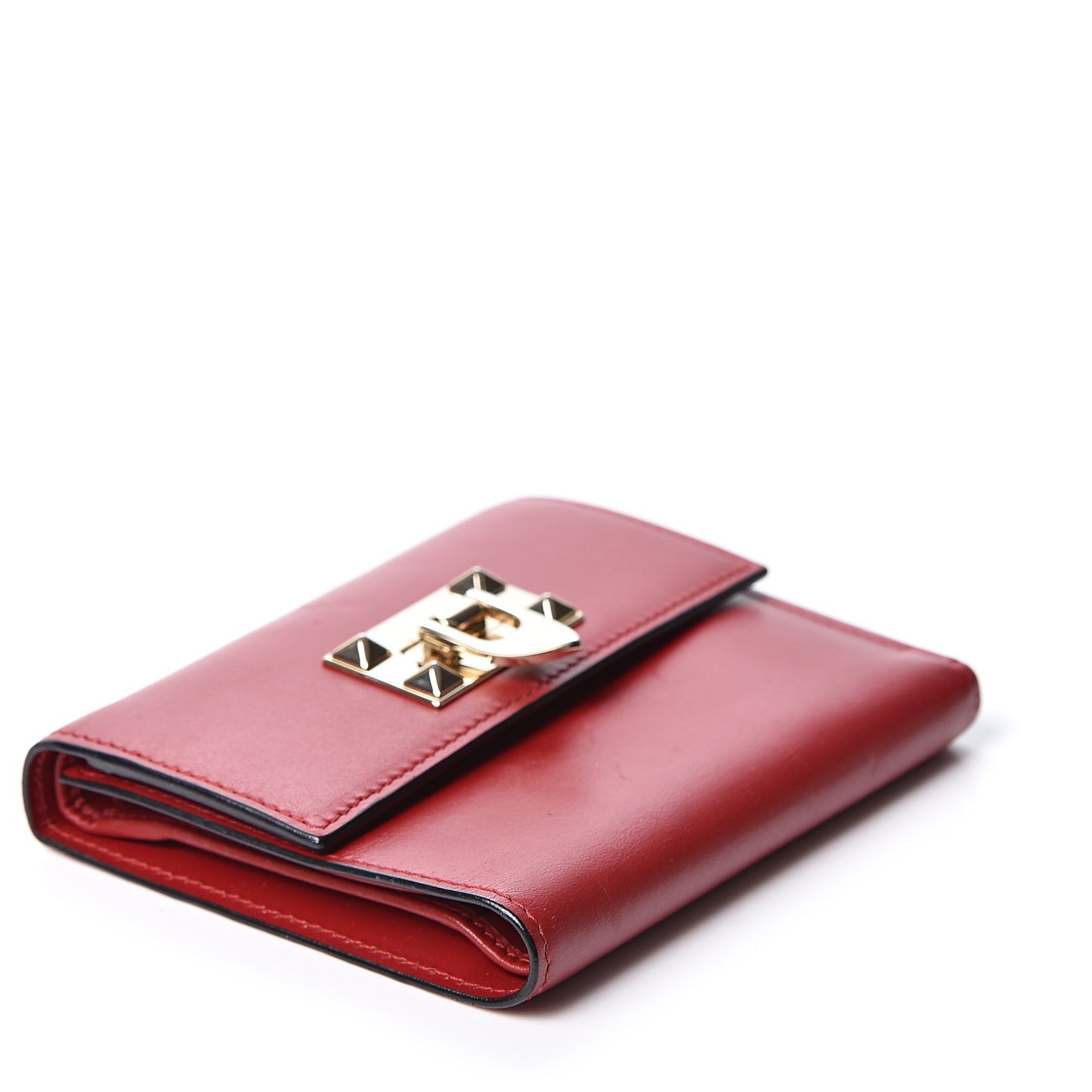 Vitello Rockstud Flip Lock Compact Wallet Red