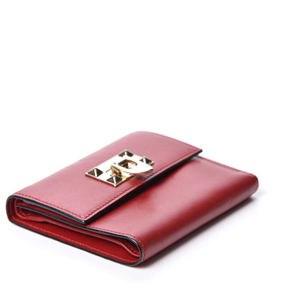 Valentino Garavani Vitello Rockstud Flip Lock Compact Wallet Red 3 of 10