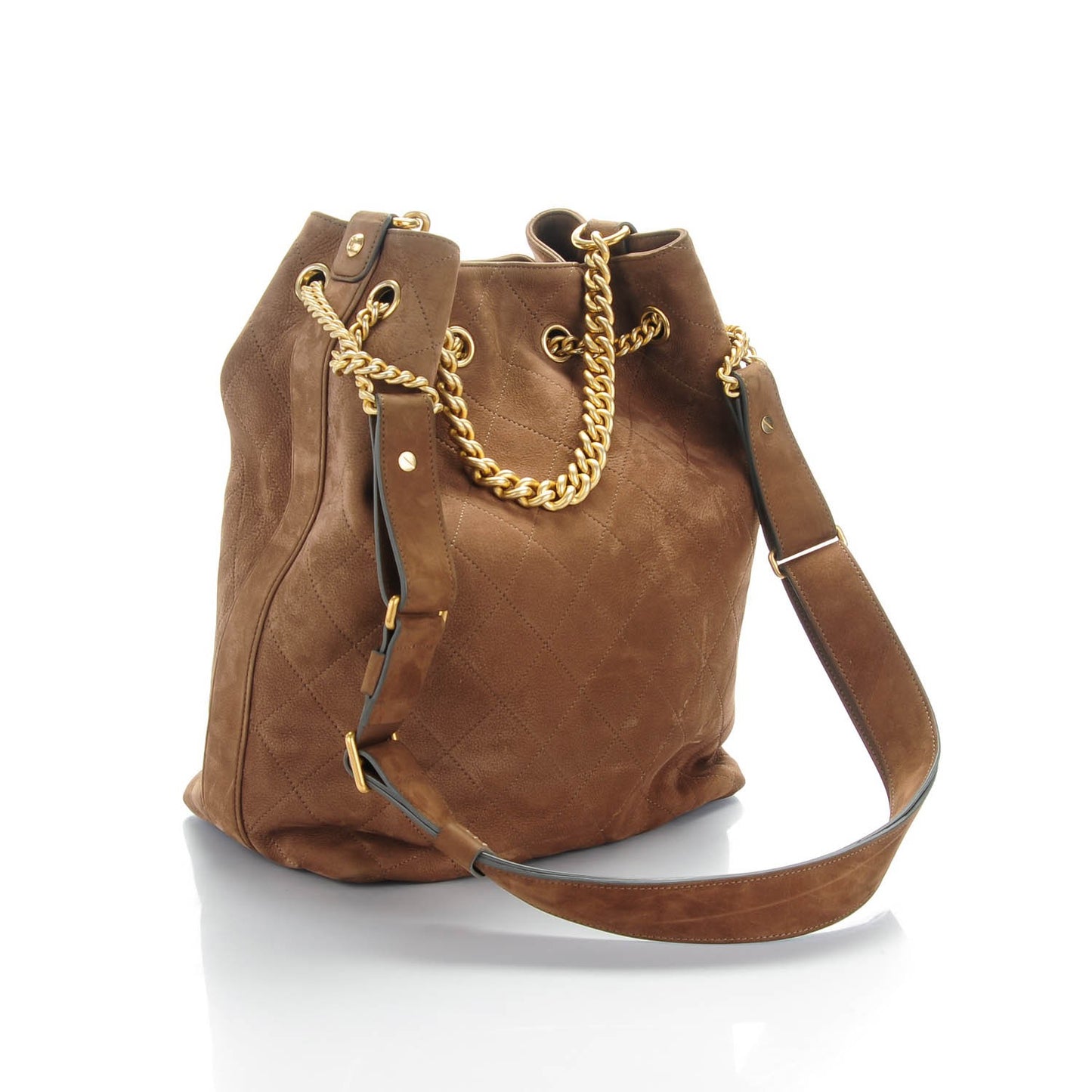 Suede Calfskin Small On My Shoulder Drawstring Bag Brown