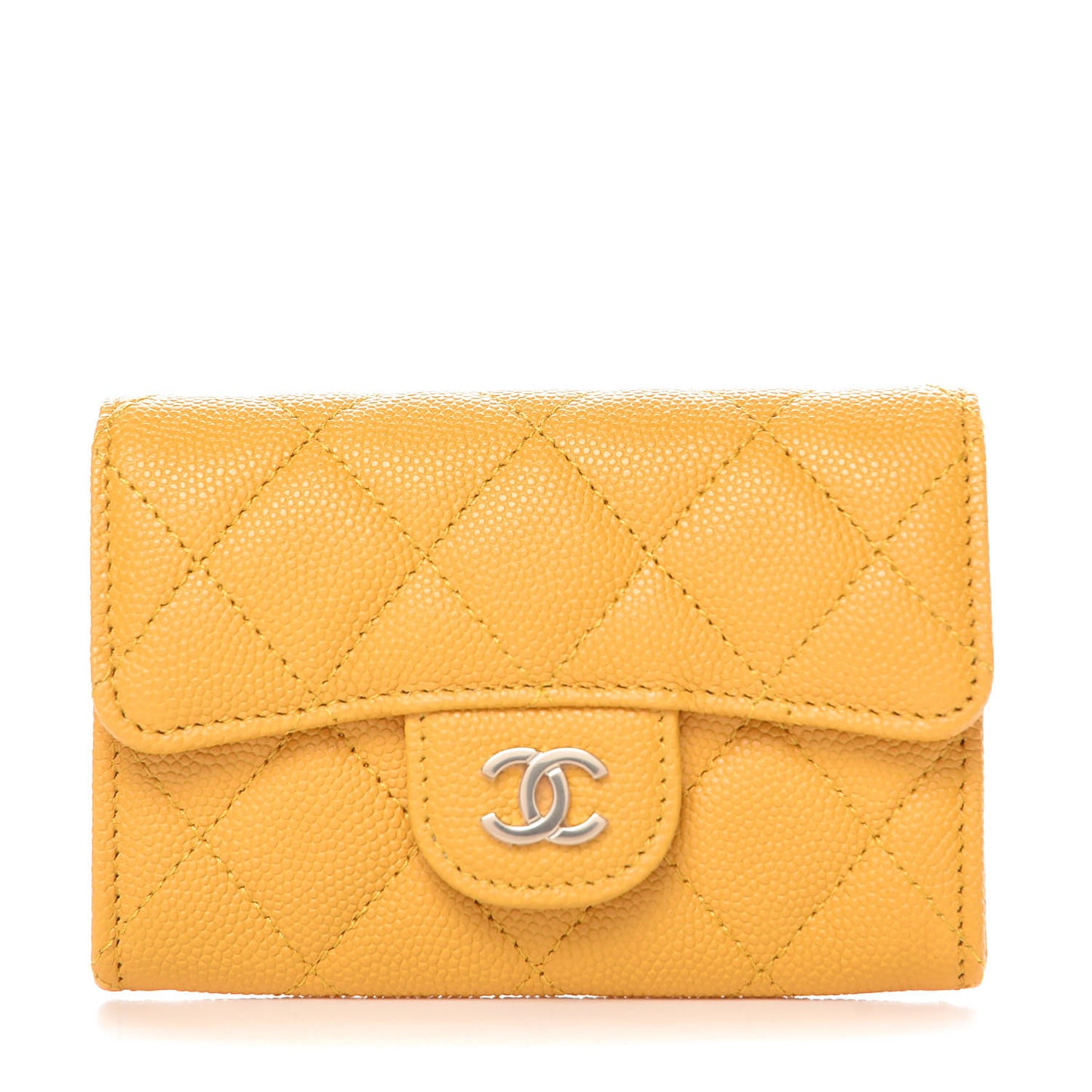 Caviar Quilted Flap Card Holder Yellow