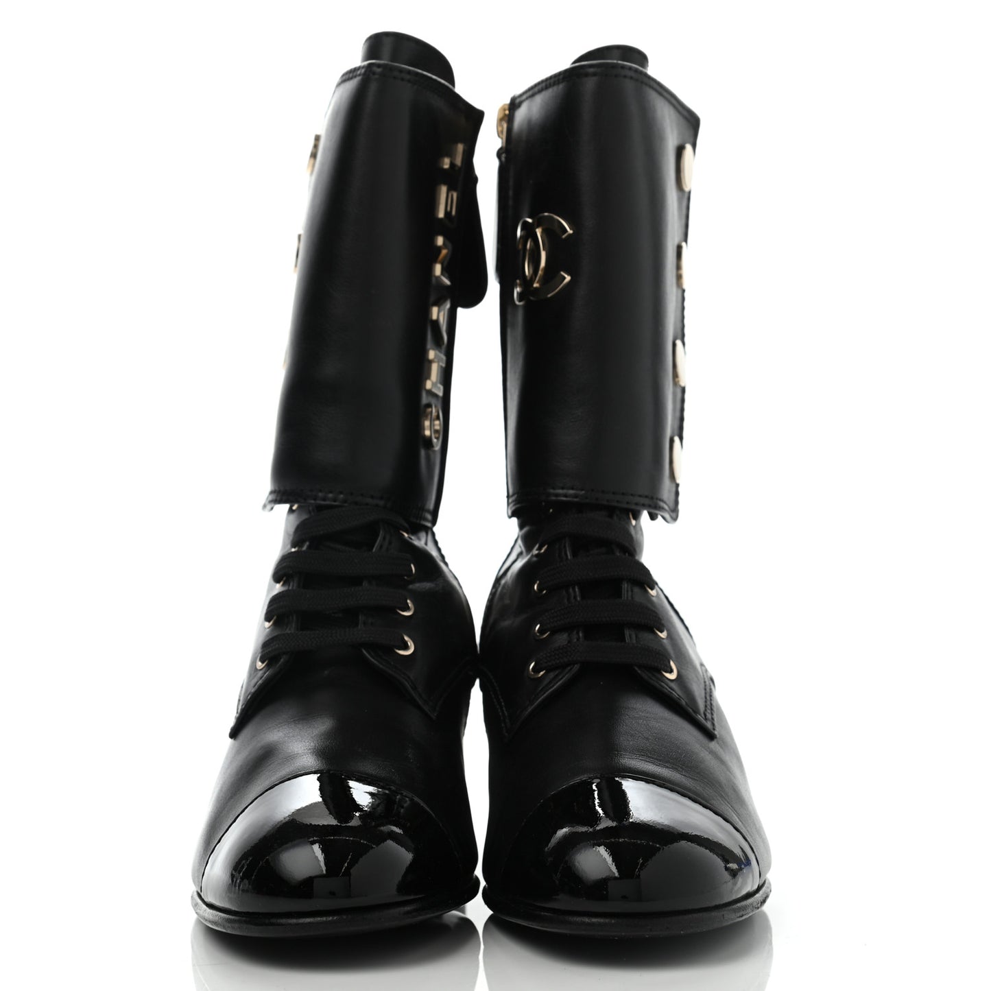 Calfskin Patent Cap Toe CC Lace Up Boots 40 Black