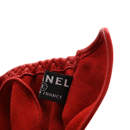 Chanel Lambskin Pearl Fingerless CC Gloves 7 Red 4 of 9