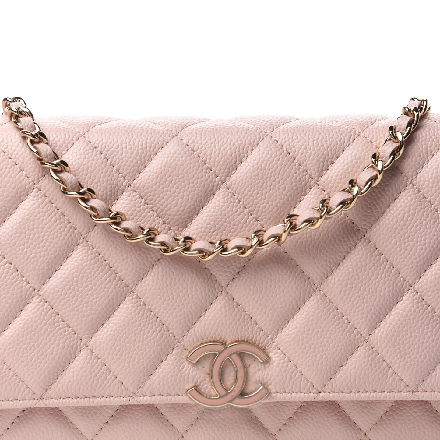 Caviar Quilted Enamel Wallet on Chain WOC Light Pink