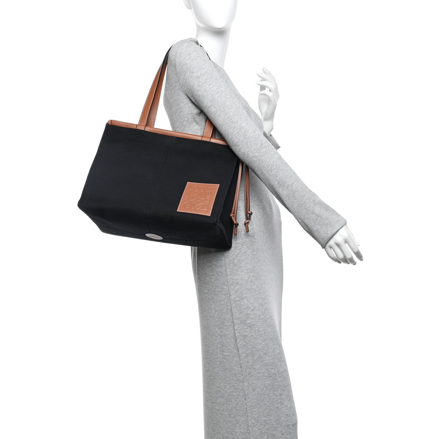 Loewe Canvas Calfskin Cushion Tote Black Tan 2 of 11