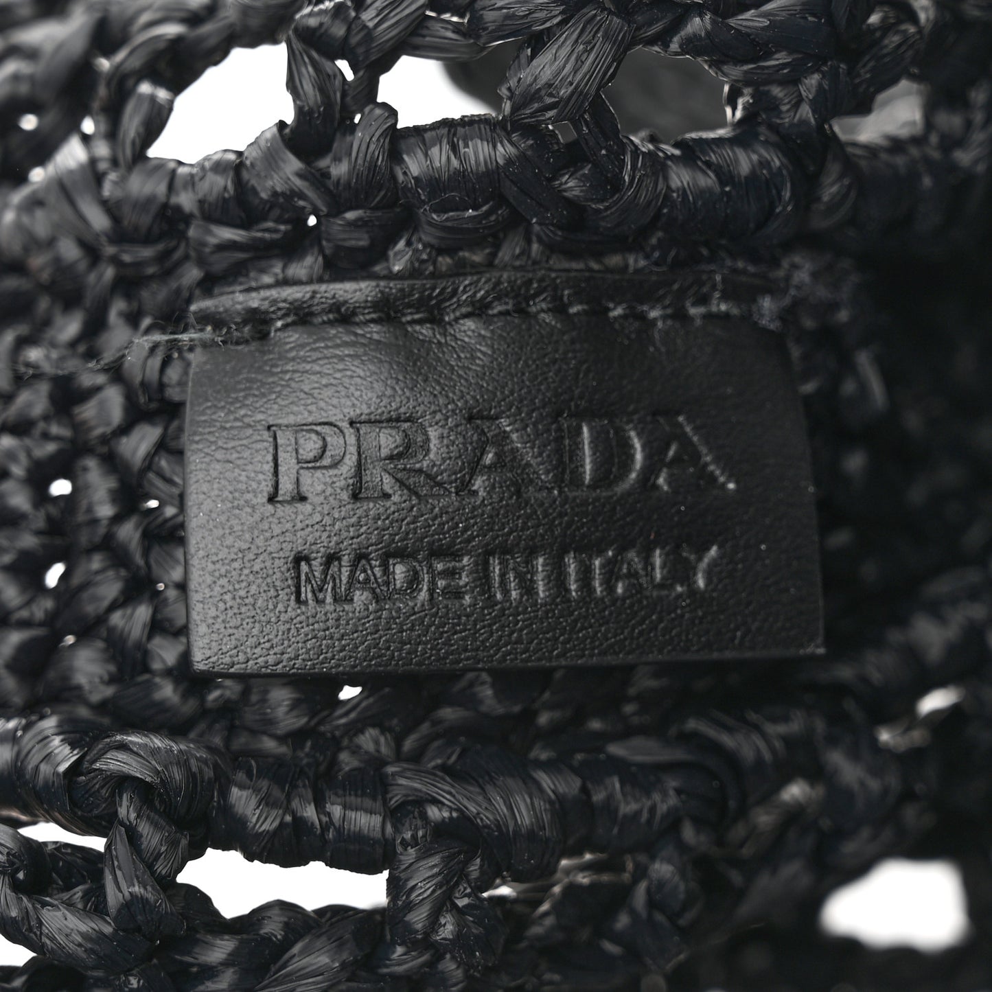 Yarn Raffia Effect Crochet Logo Embroidered Tote Bag Black