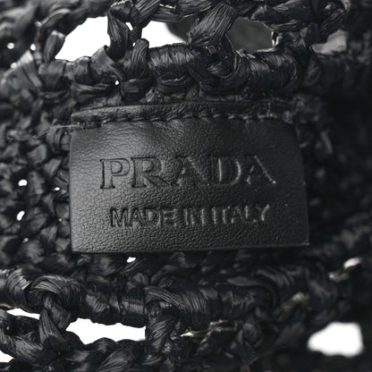 Prada Yarn Raffia Effect Crochet Logo Embroidered Tote Bag Black 6 of 12