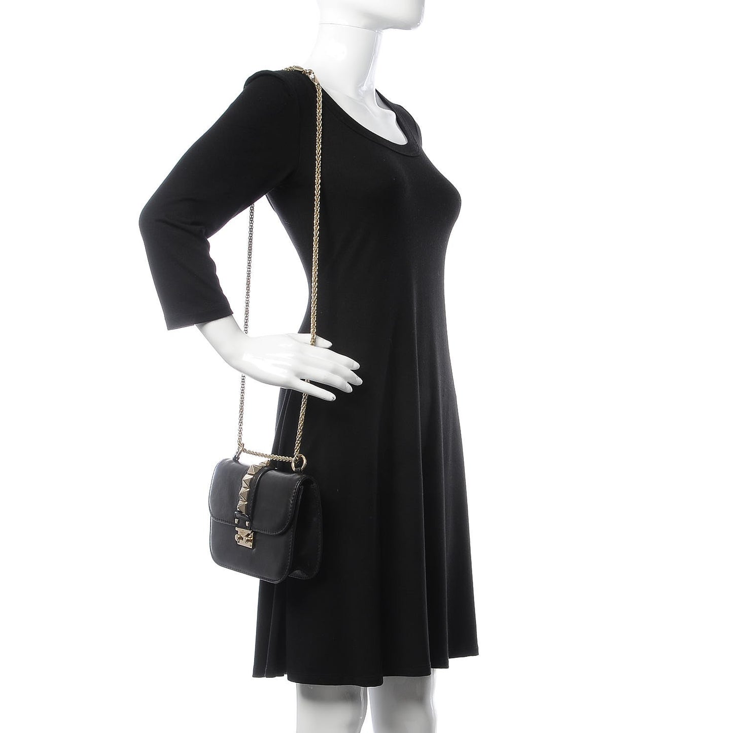 Vitello Small Glam Lock Rockstud Flap Black