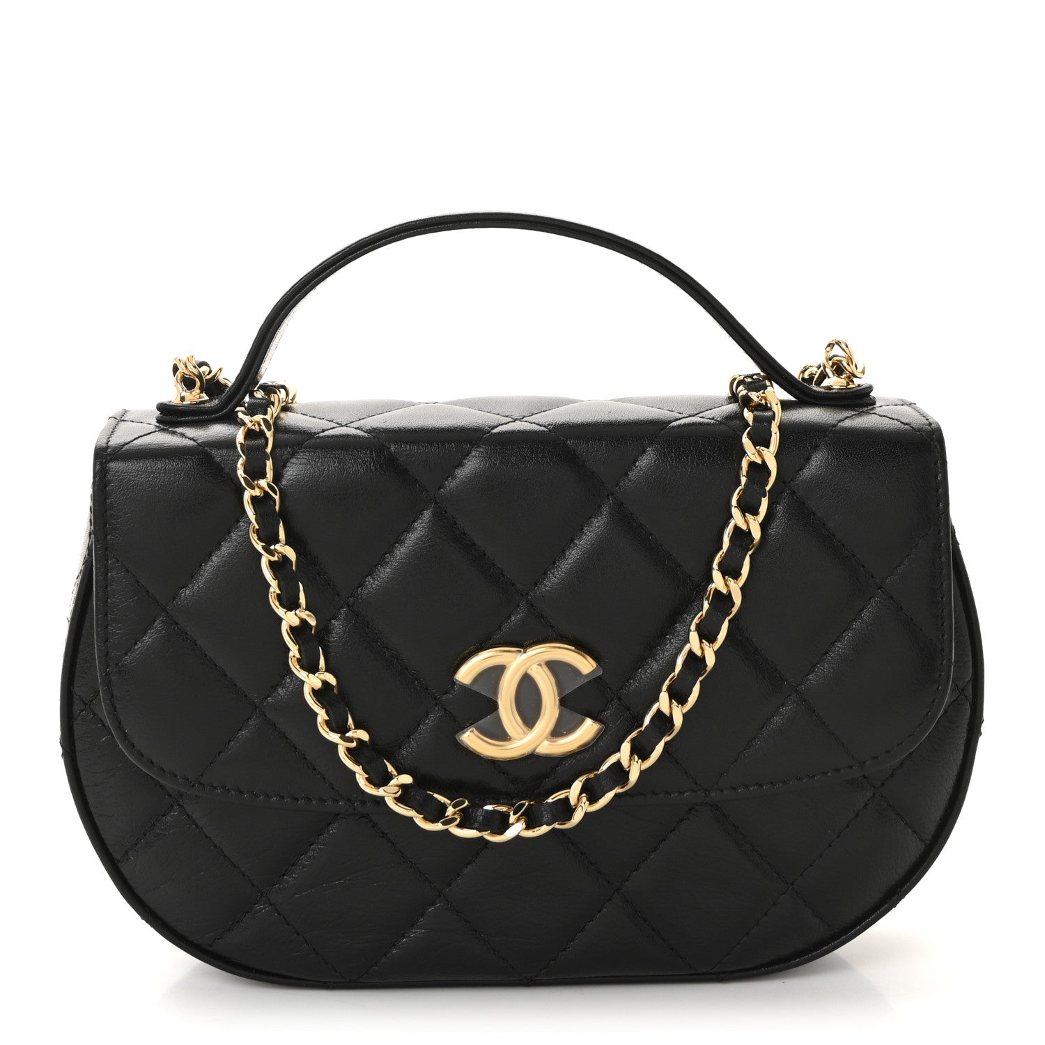 Chanel Shiny Aged Calfskin Quilted Flap Phone Holder With Chain Black 1 of 12