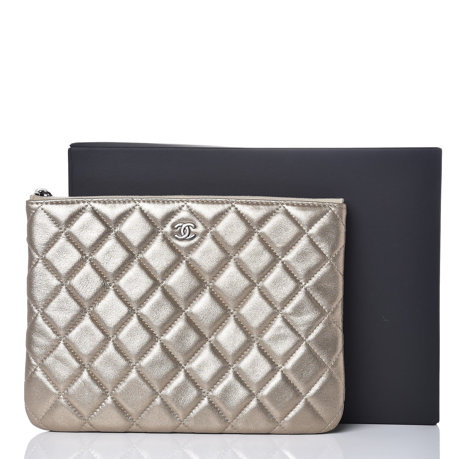 Chanel Metallic Lambskin Quilted Medium Cosmetic Case Gold 6 of 8