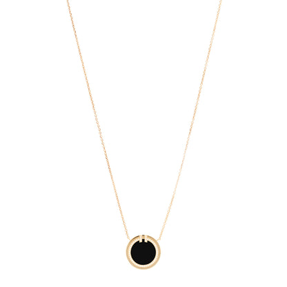 Tiffany 18K Yellow Gold Diamond Black Onyx 16mm T Circle Pendant Necklace 1 of 6