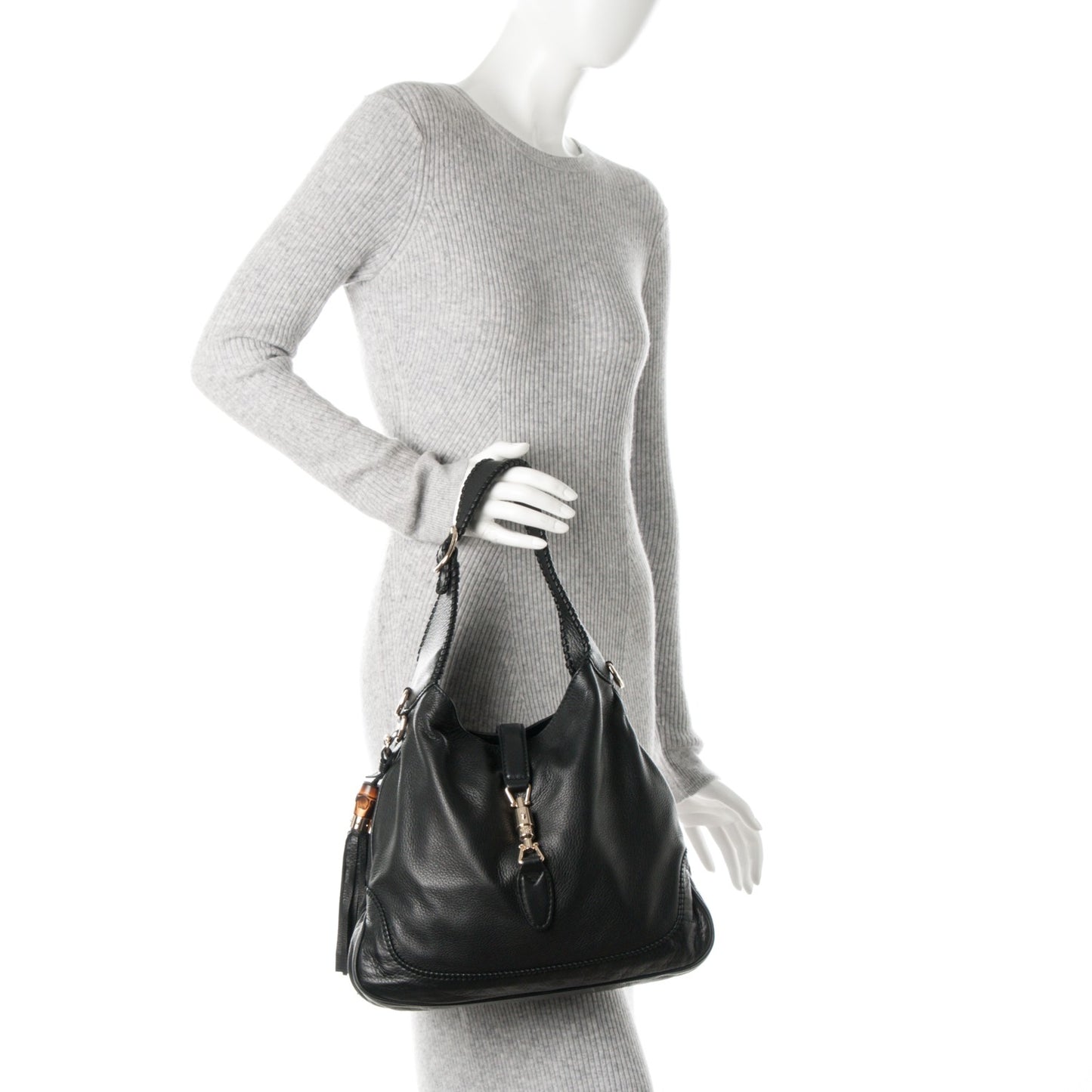 Soft Deerskin Medium New Jackie Shoulder Bag Black