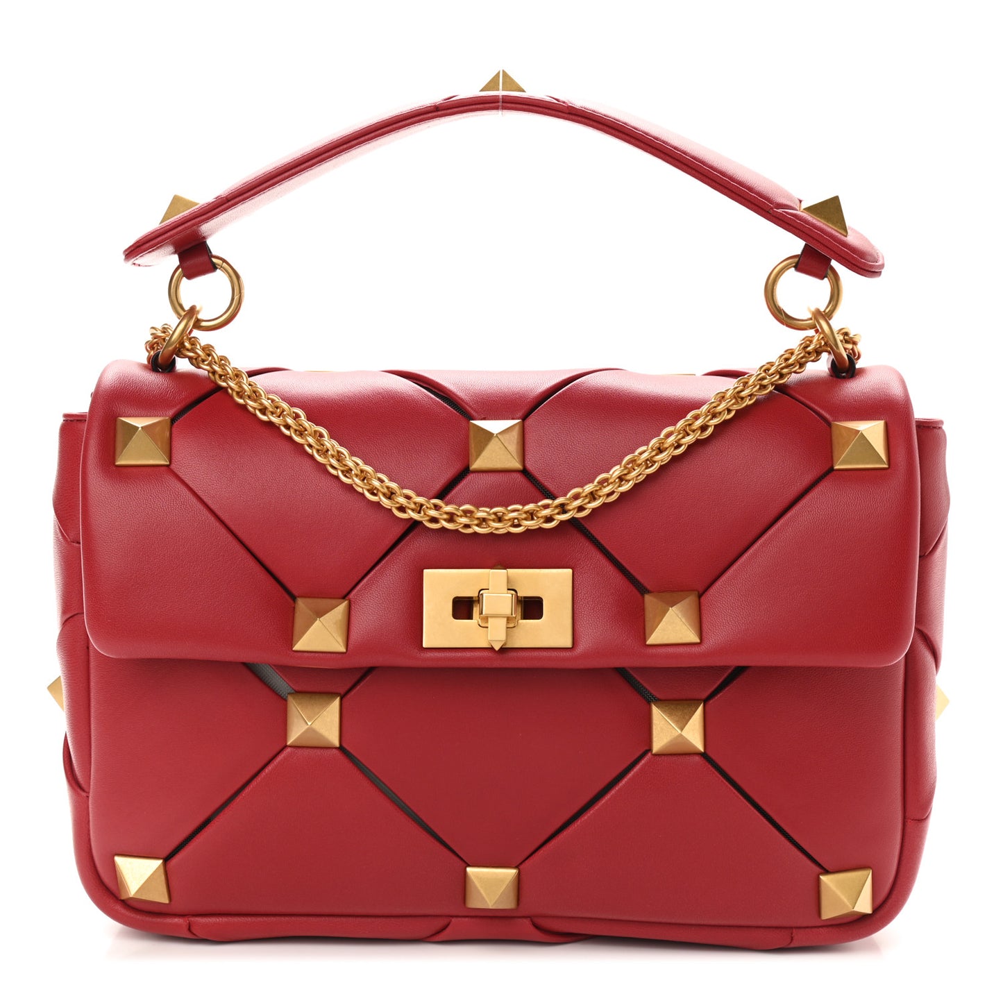 Nappa Large Roman Stud Craving Shoulder Bag Rosso