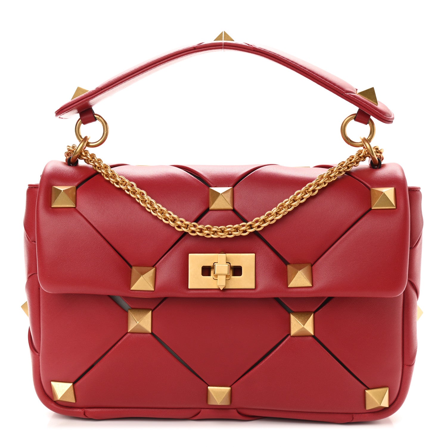 Valentino Garavani Nappa Large Roman Stud Craving Shoulder Bag Rosso 1 of 8