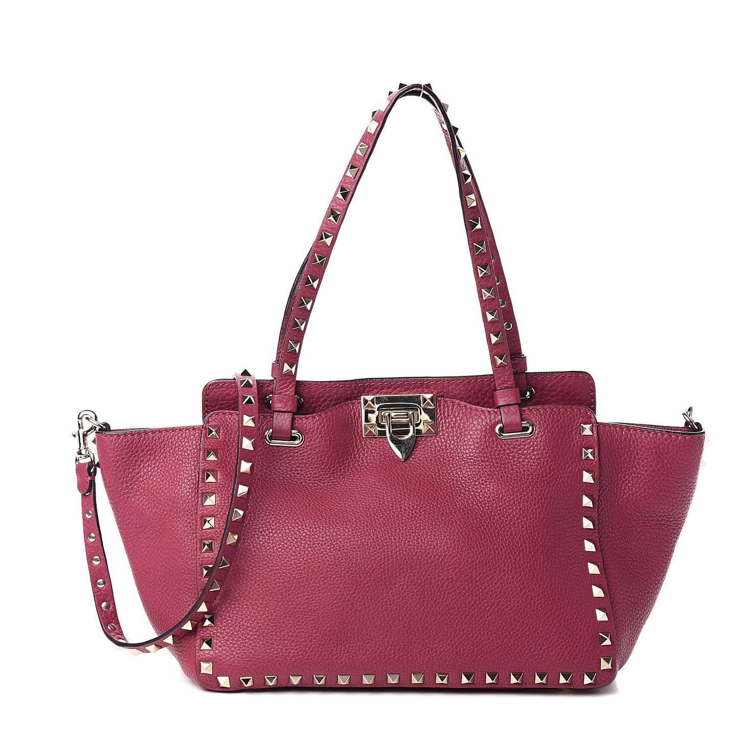 Grained Calfskin Small Rockstud Tote Deep Cyclamin