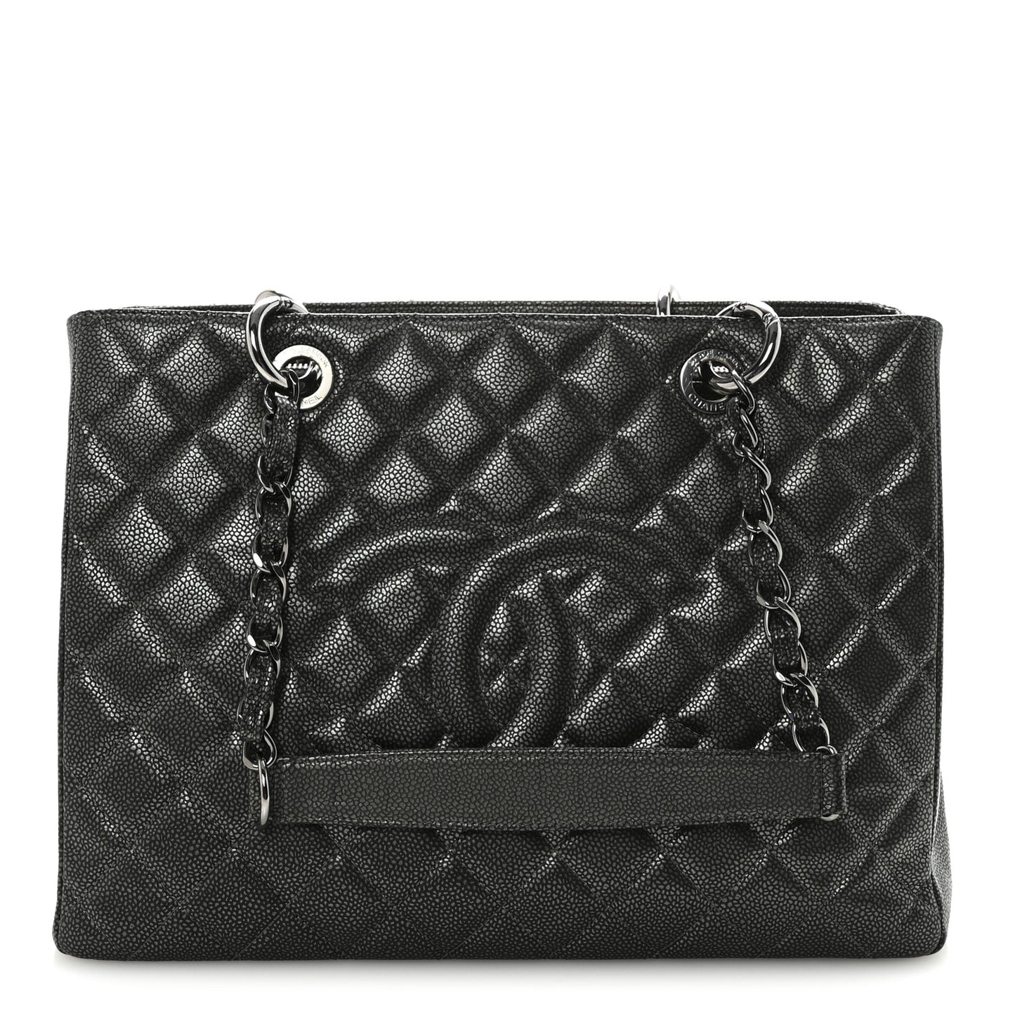 Caviar Quilted Grand Shopping Tote GST Dark Silver