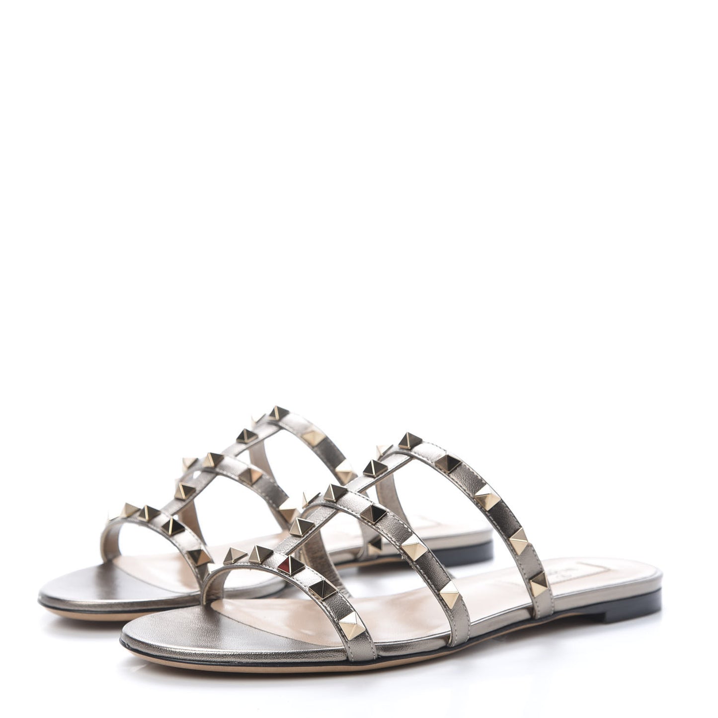 Metallic Nappa Rockstud Caged Flat Slide Sandals 36.5 Sasso