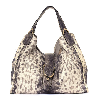 Gucci Calfskin Animalier Karung Printed Medium Soft Stirrup Shoulder Bag Gray 1 of 6