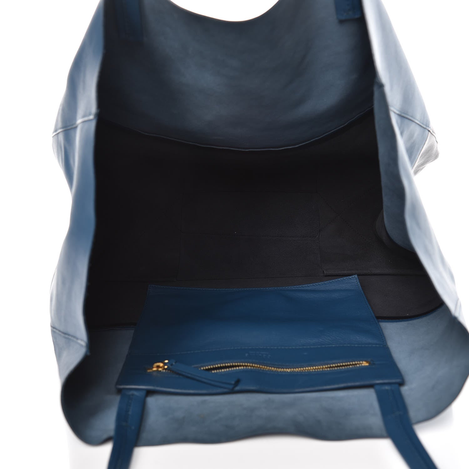 Celine Lambskin Horizontal Bi-Color Cabas Metallic Blue 5 of 10