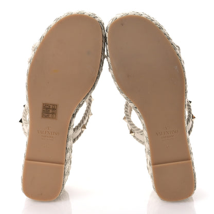 Valentino Garavani Calfskin Rockstud Torchon Espadrille Caged 25/95mm Wedge Sandals 38 Light Ivory 6 of 7