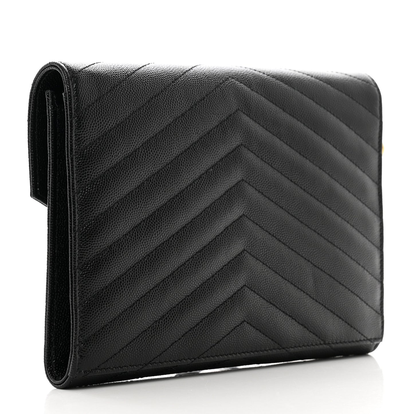 Grain De Poudre Matelasse Chevron Monogram Envelope Clutch Black