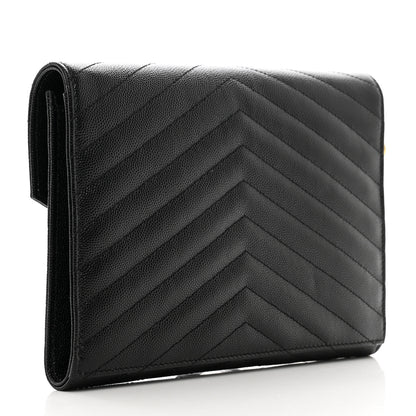 Saint Laurent Grain De Poudre Matelasse Chevron Monogram Envelope Clutch Black 3 of 7