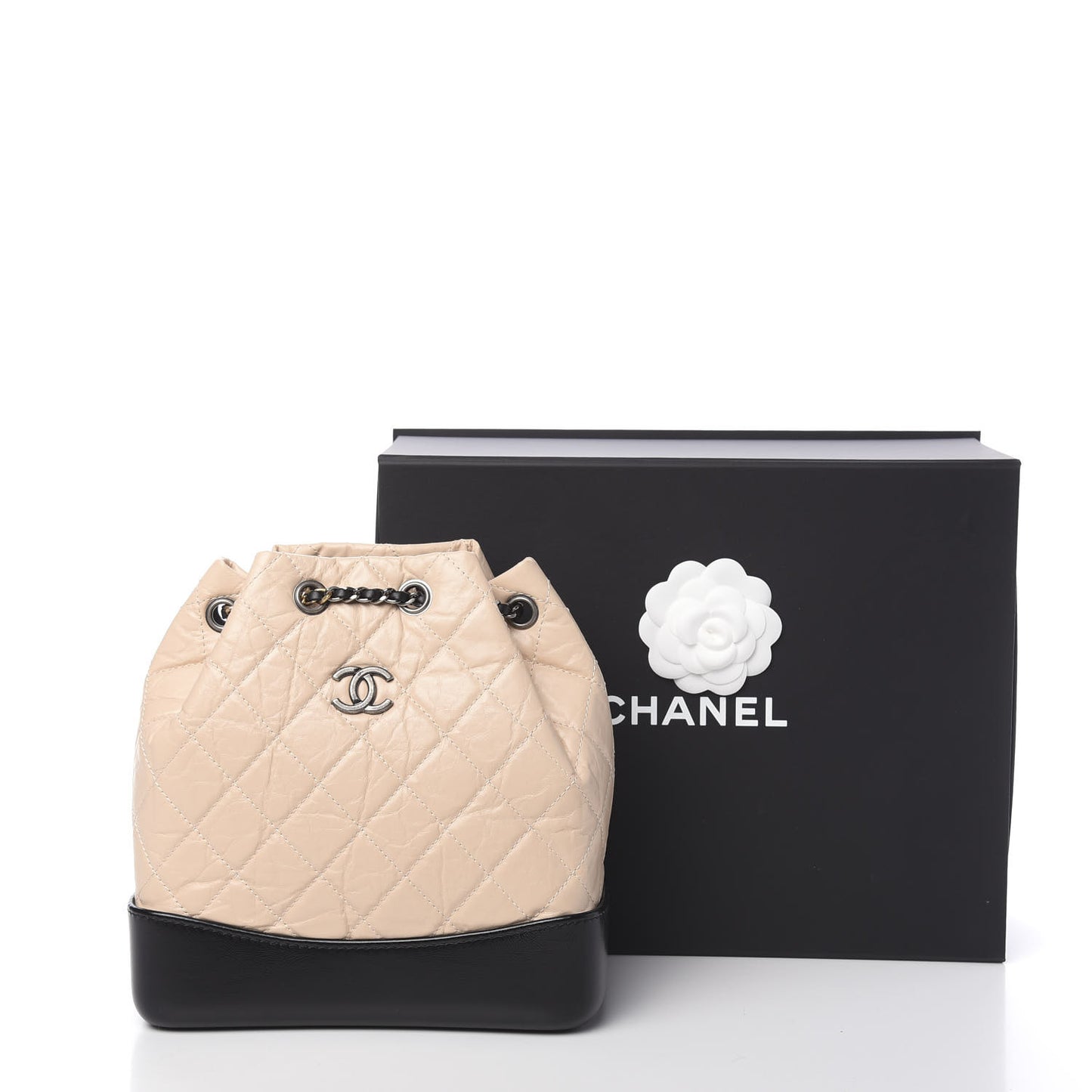 Aged Calfskin Quilted Small Gabrielle Backpack Beige Black