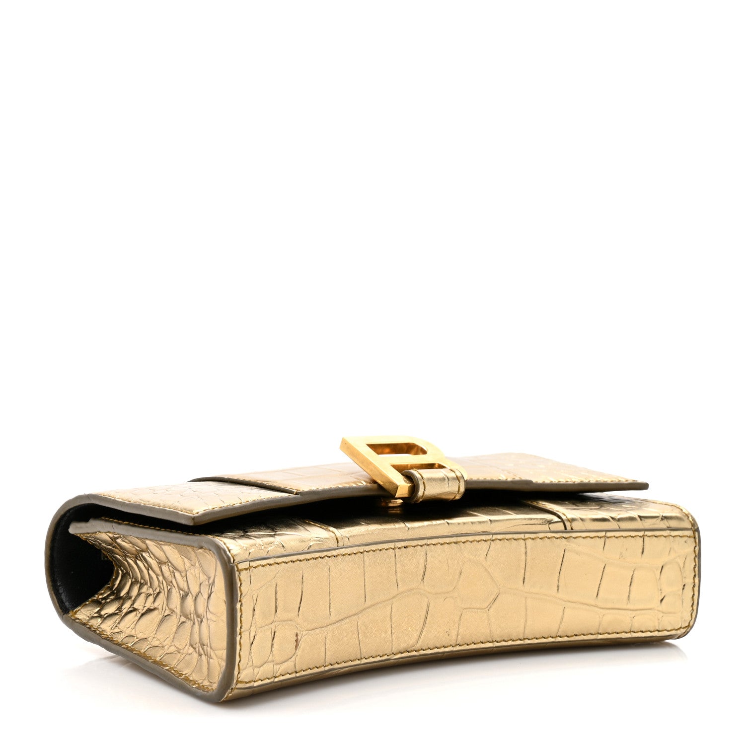 Balenciaga Metallic Calfskin Crocodile Embossed Hourglass Chain Bag Gold 4 of 12