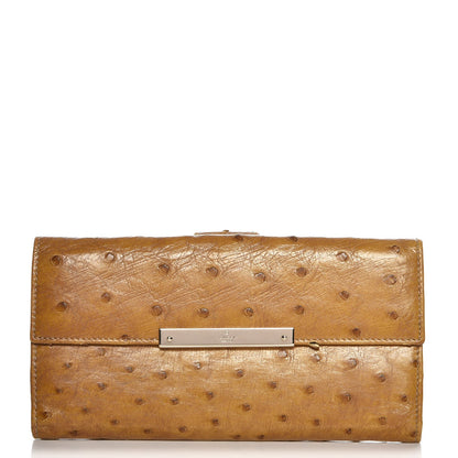 Gucci Ostrich Metal Bar Continental Wallet Tan 1 of 7