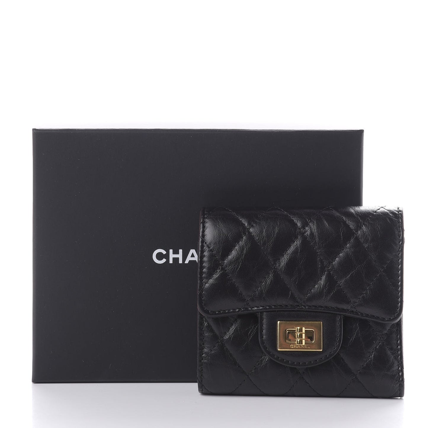 Aged Calfskin Quilted Reissue Compact Wallet Black