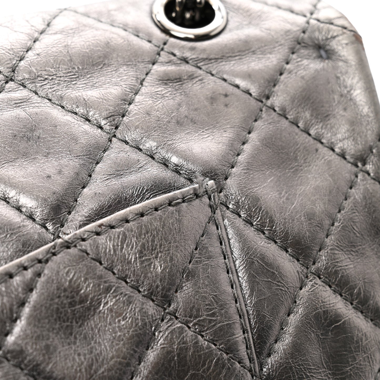 Metallic Aged Calfskin Quilted 2.55 Reissue 227 Flap Dark Silver