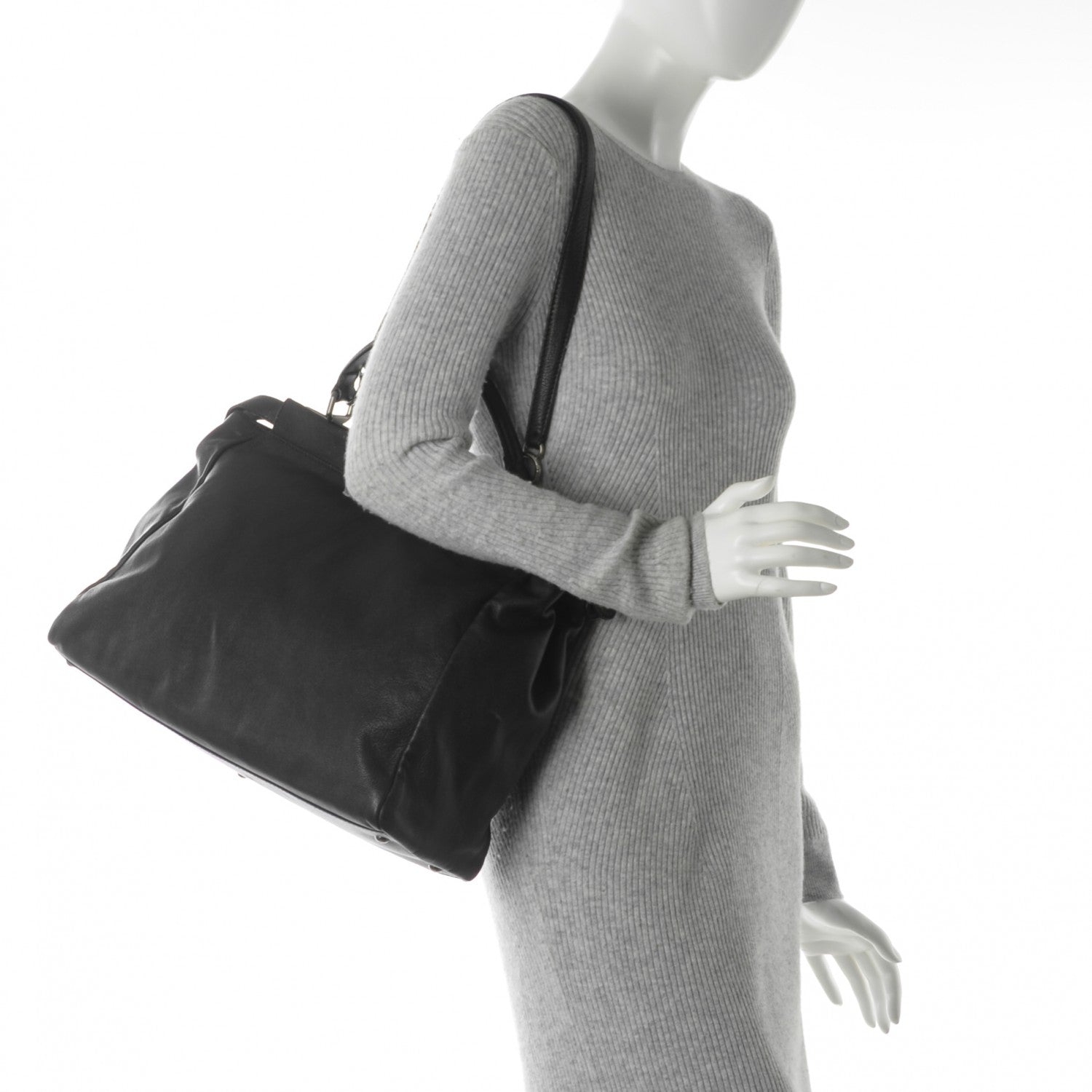 Fendi Goatskin Zucca Large Peekaboo Iconic Satchel Black Tobacco 2 of 7