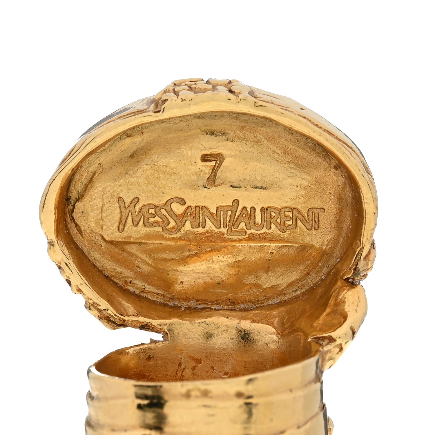 Saint Laurent Glass Cabochon Arty Ovale Ring 7 Gold Turquoise 4 of 4
