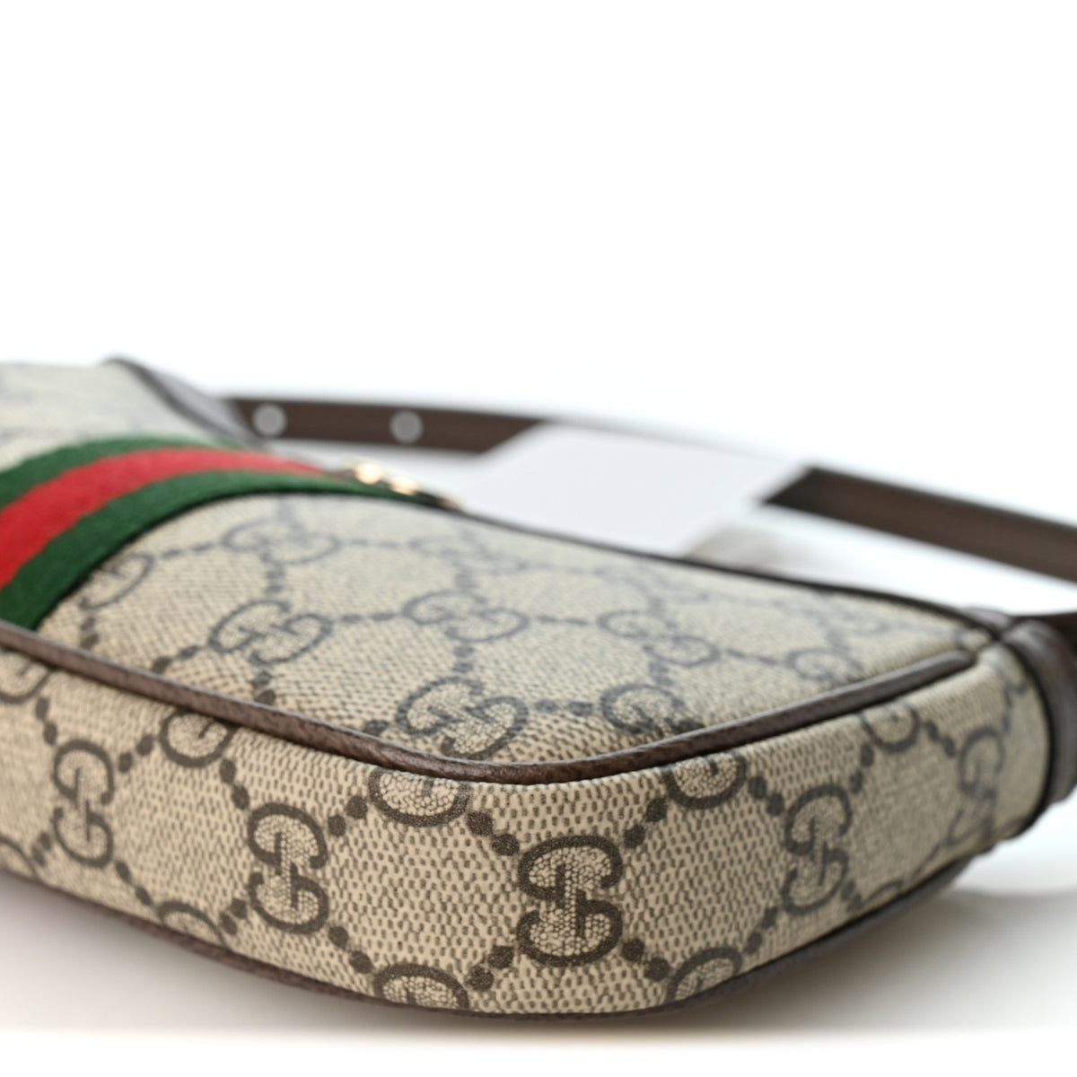 GG Supreme Monogram Textured Dollar Calfskin Web Mini Ophidia Shoulder Bag Beige Ebony New Acero