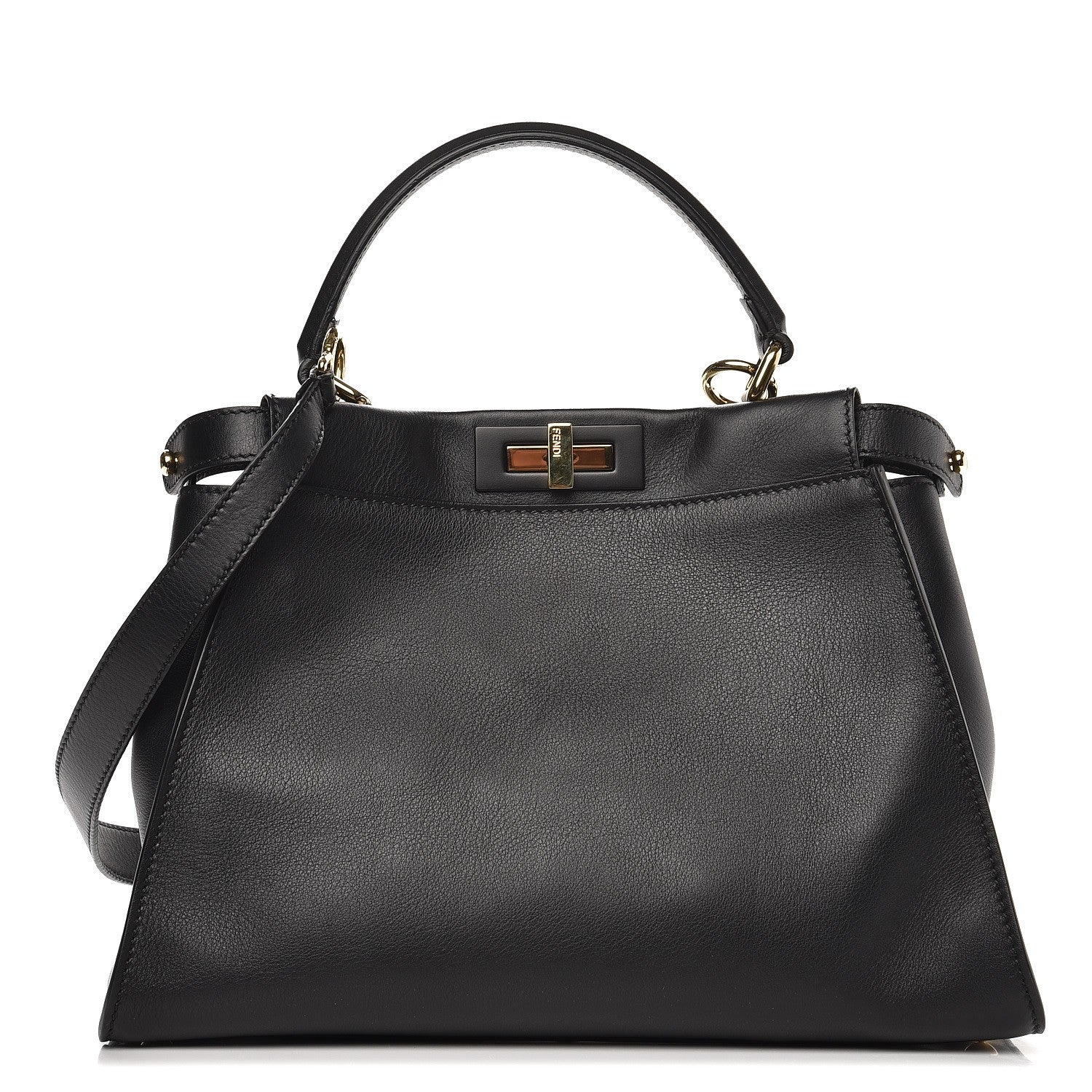 Fendi Vitello Seta Shiny Nappa Medium Peekaboo Iconic Satchel Black 1 of 7