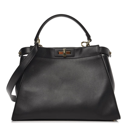 Fendi Vitello Seta Shiny Nappa Medium Peekaboo Iconic Satchel Black 1 of 7