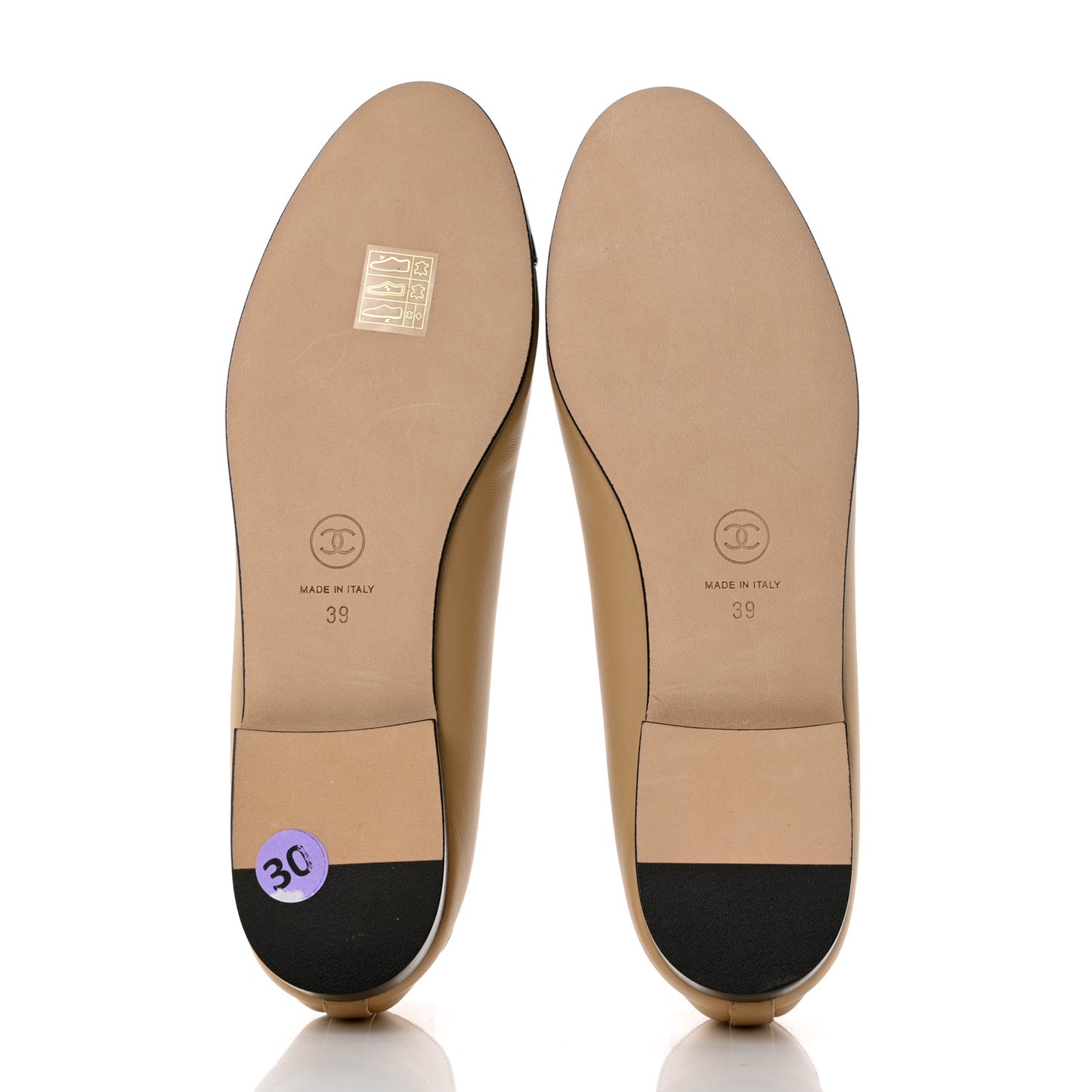 Lambskin Cap Toe CC Ballerina Flats 39 Beige Black
