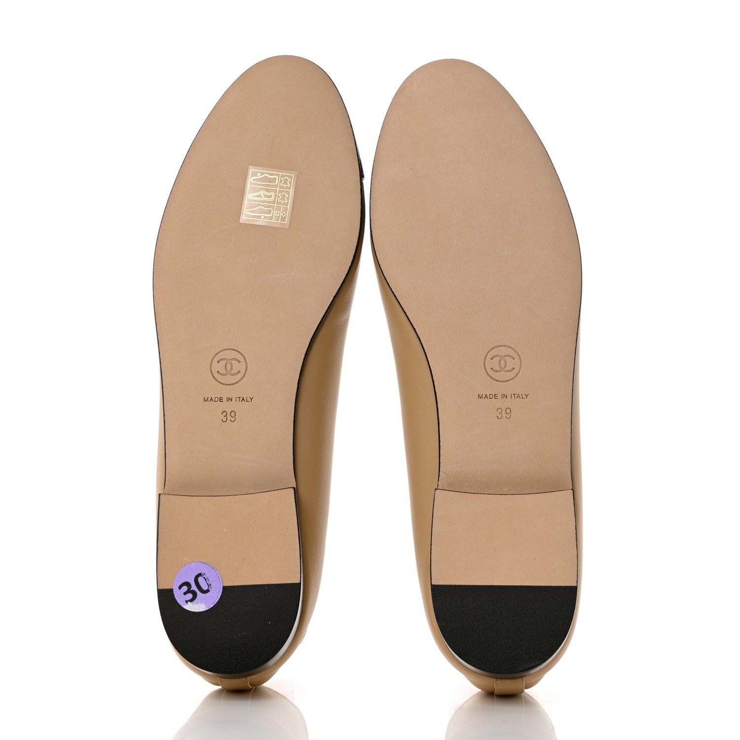Chanel Lambskin Cap Toe CC Ballerina Flats 39 Beige Black 5 of 9