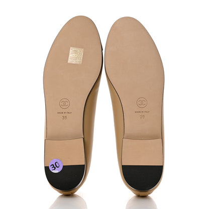 Chanel Lambskin Cap Toe CC Ballerina Flats 39 Beige Black 5 of 9