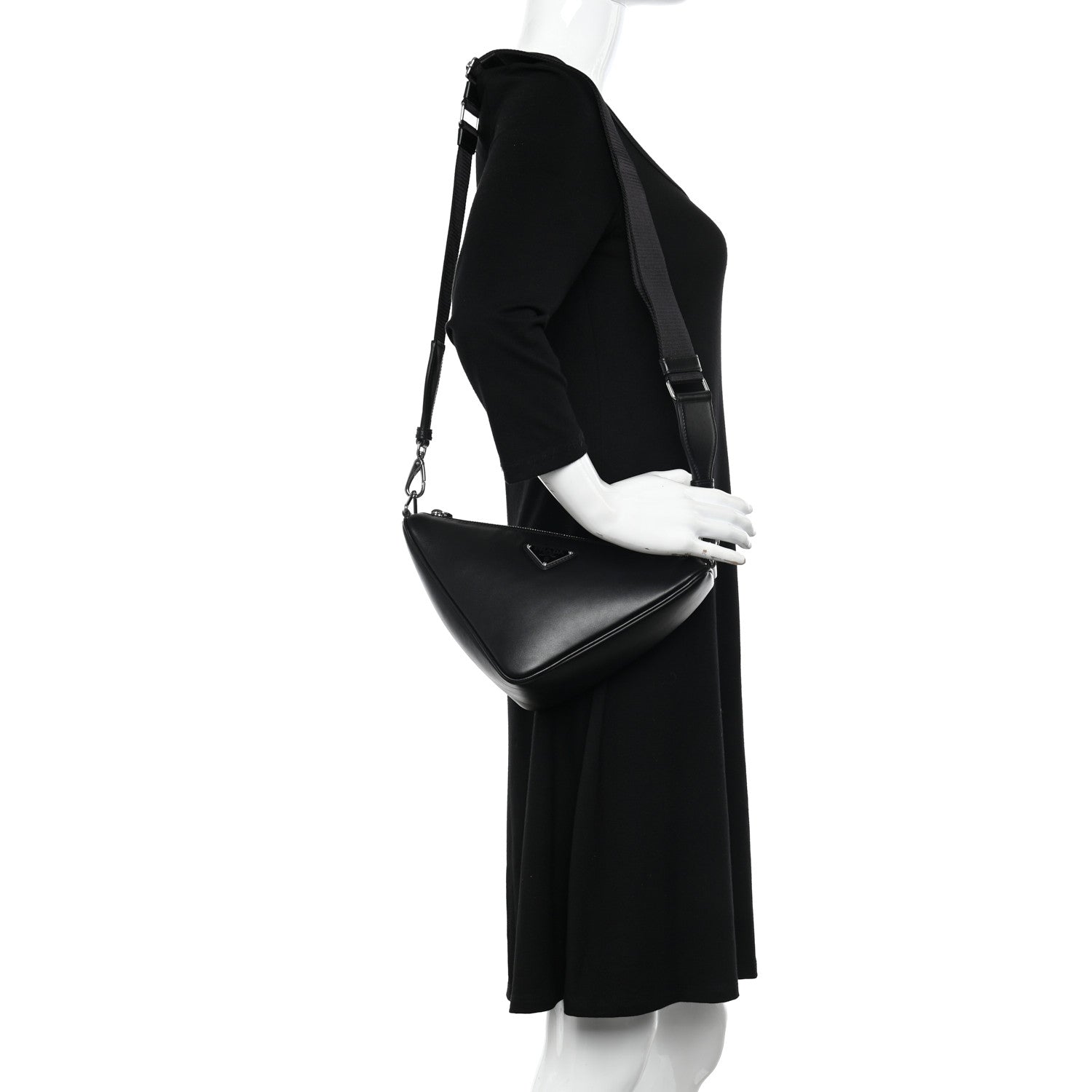Prada Softy Calfskin Triangle Shoulder Bag Black 2 of 9