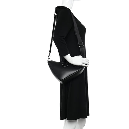 Prada Softy Calfskin Triangle Shoulder Bag Black 2 of 9