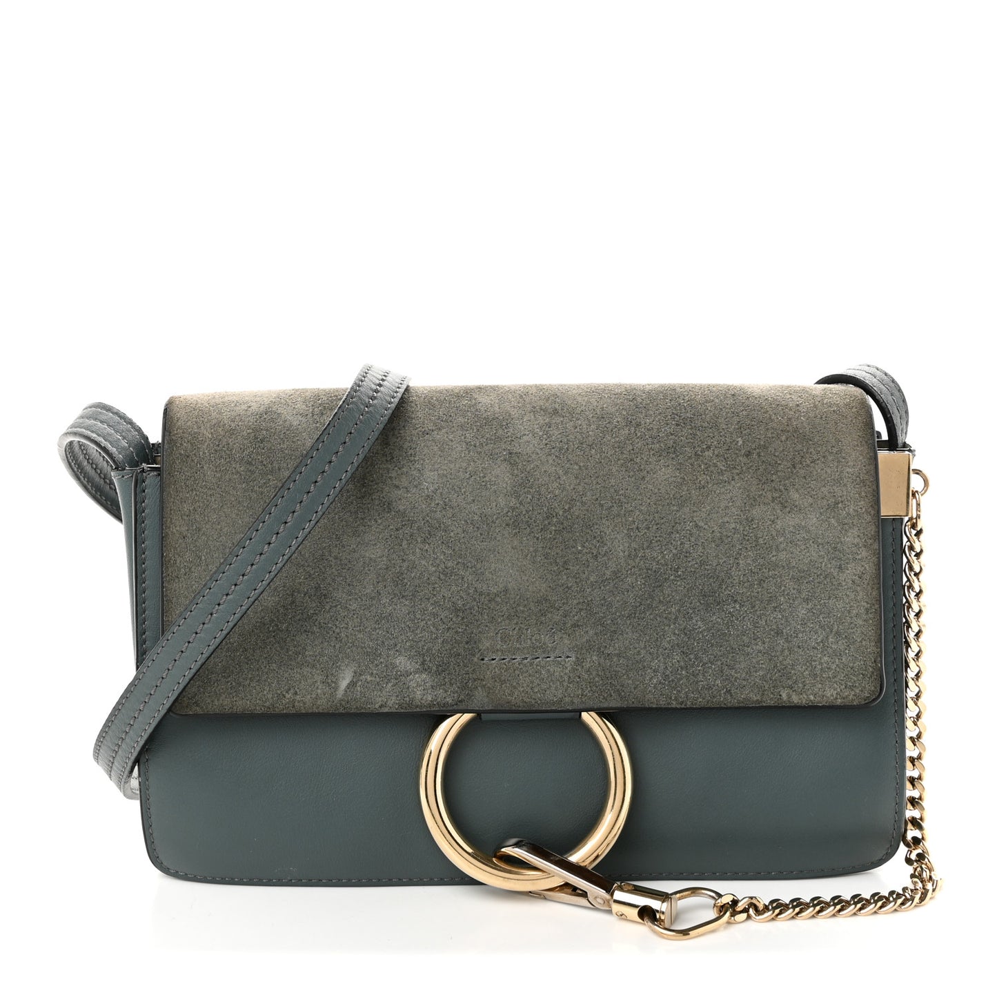 Suede Calfskin Small Faye Shoulder Bag Cloudy Blue