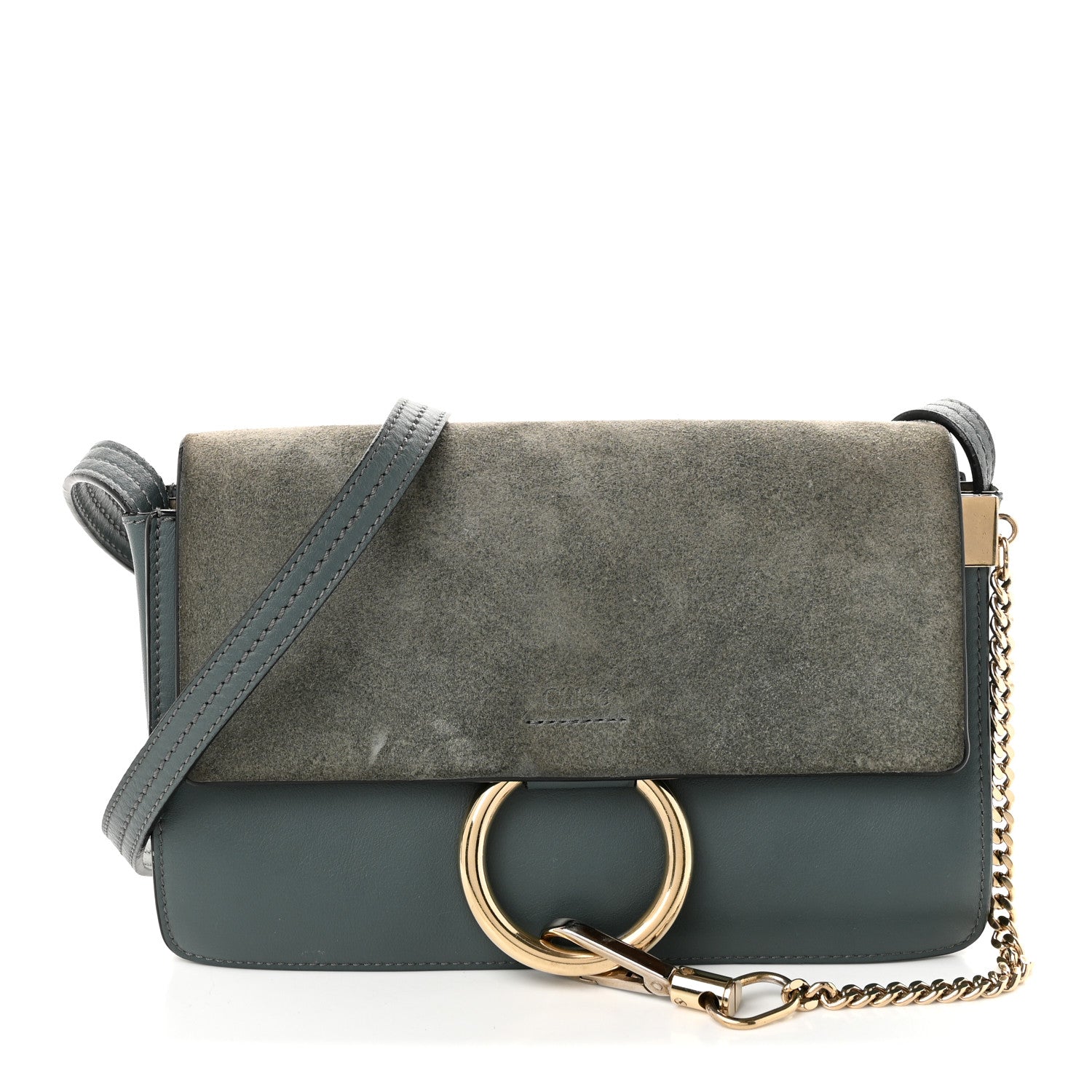 Chloe Suede Calfskin Small Faye Shoulder Bag Cloudy Blue 1 of 9