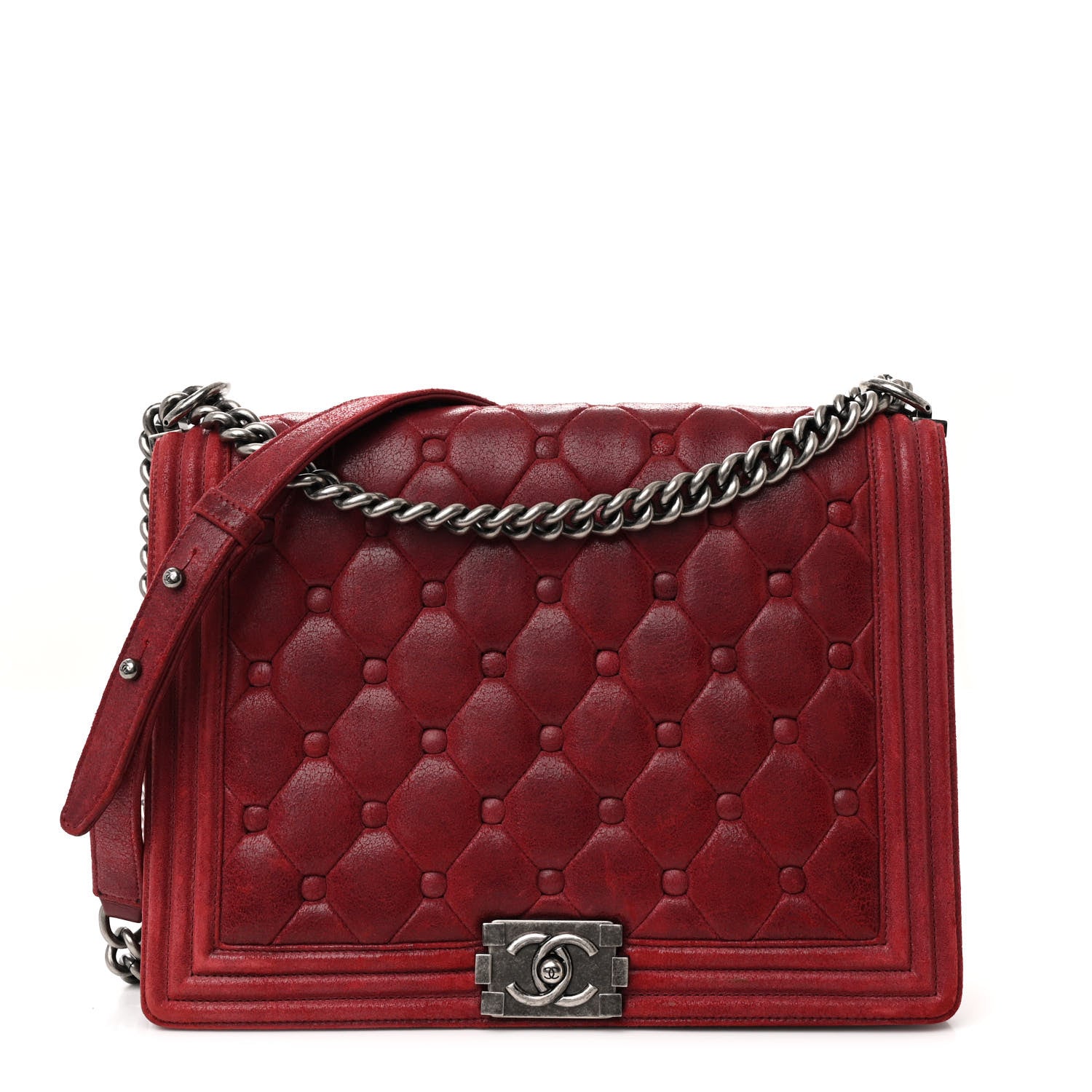 Chanel Nubuck Chesterfield Quilted Large Celtic Boy Flap Red 1 of 11