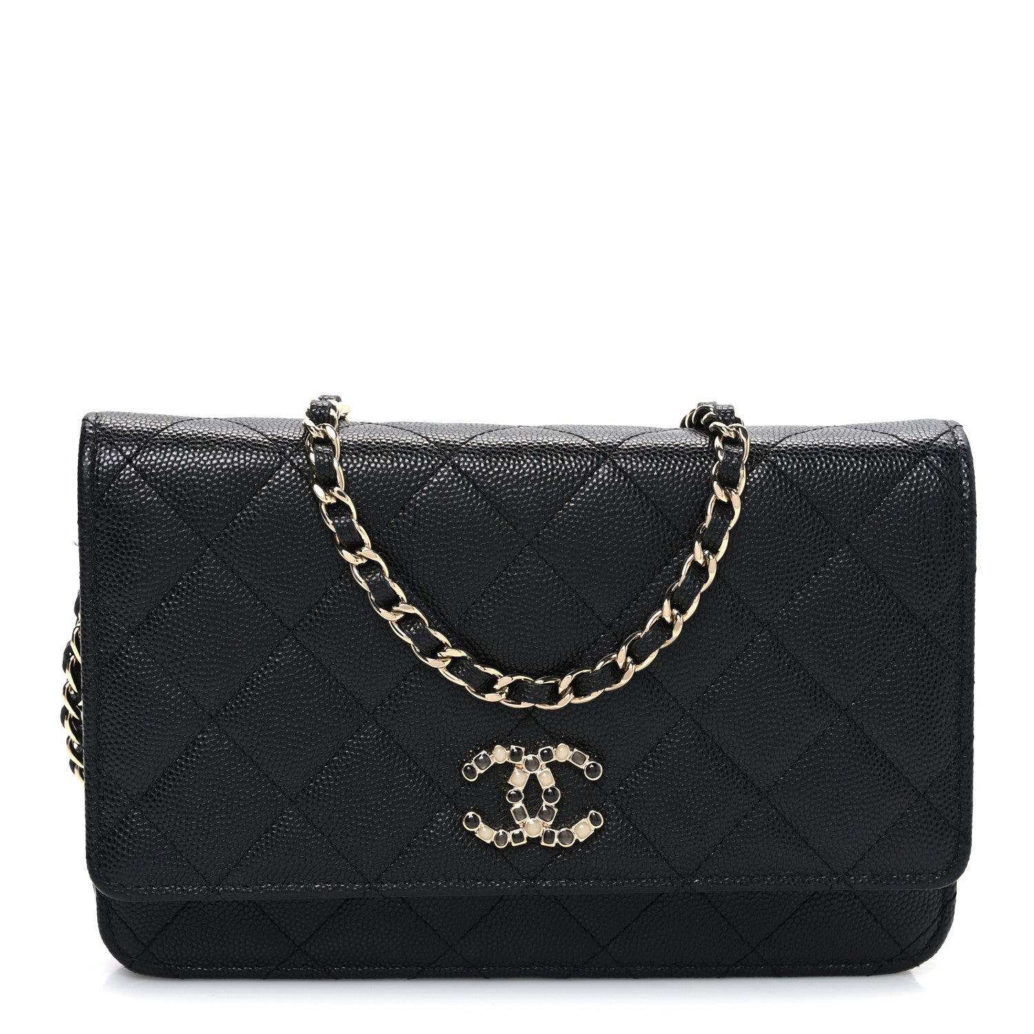 Chanel Shiny Caviar Enamel Quilted CC Wallet On Chain WOC Black 1 of 11