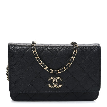 Chanel Shiny Caviar Enamel Quilted CC Wallet On Chain WOC Black 1 of 11