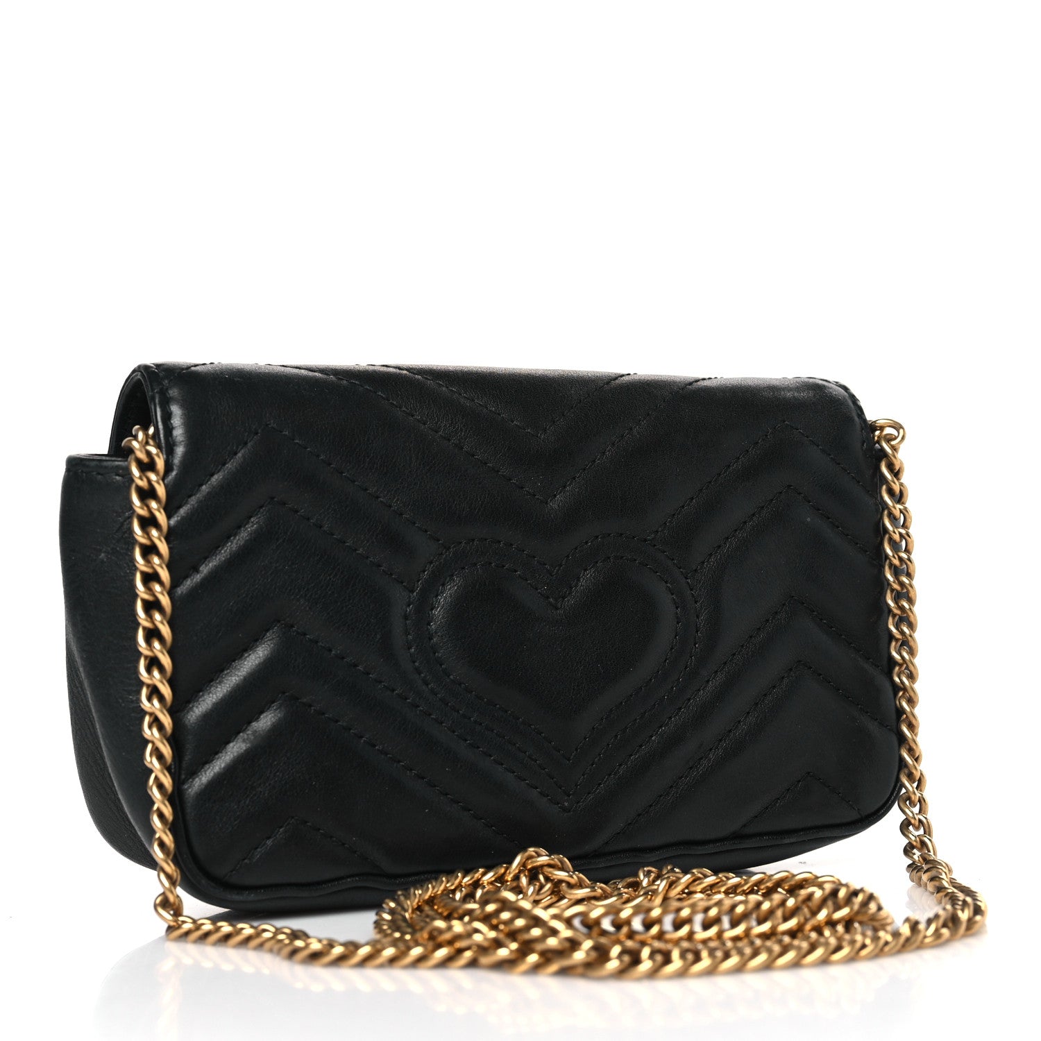 Gucci Calfskin Matelasse Super Mini GG Marmont Shoulder Bag Black 3 of 9